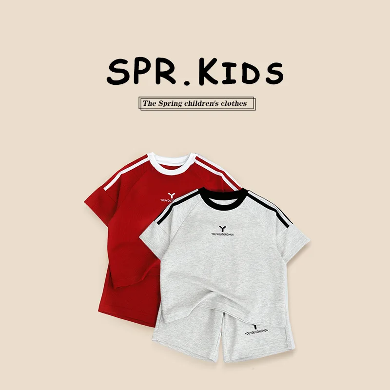 

Summer Kids Boy 2PCS Clothes Set Versatile Letter Spliced Top Cotton Elastic Waist Solid Shorts Baby Boy Suit Toddler Boy Outfit