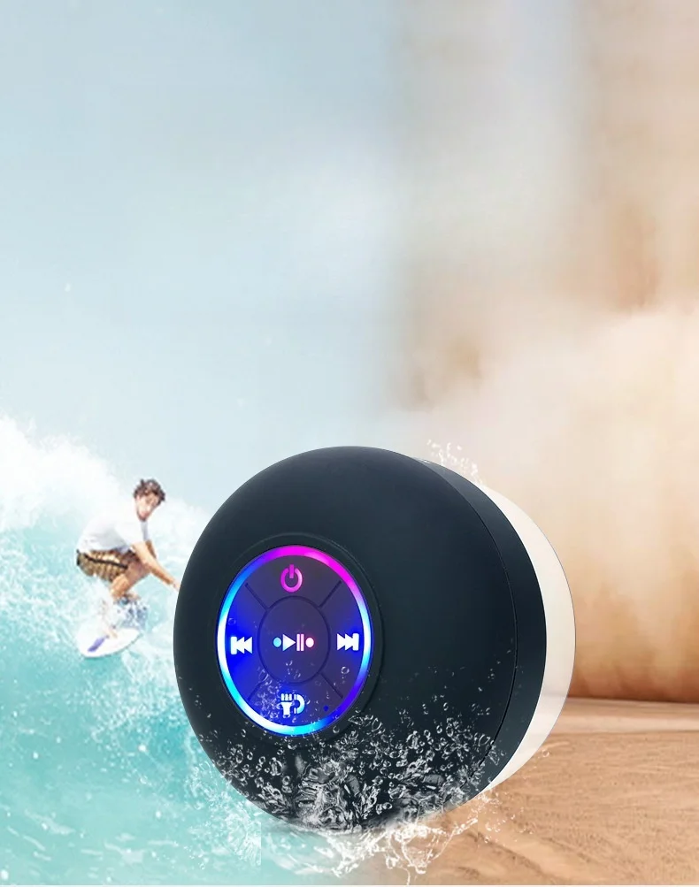 Bathroom waterproof wireless LED suction Cup Mini Bluetooth speaker Portable outdoor sports stereo speakers