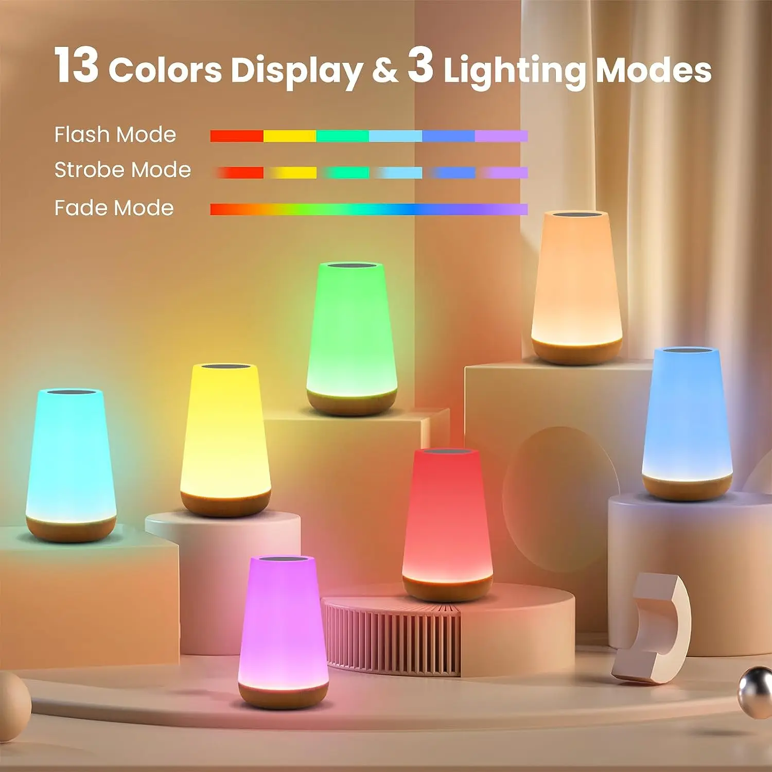 13 Color Changing Night Light RGB Remote Control Touch Dimmable Lamp Portable Table Bedside Lamps USB Rechargeable Night Lamp 4