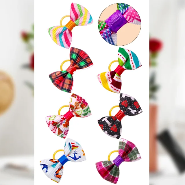 100pcs Pet Accessories Dog Hair bows Fashion Cute Dog Bows  Rubber Bands Pet Hair Collar Decoration for Dog Accessories 5