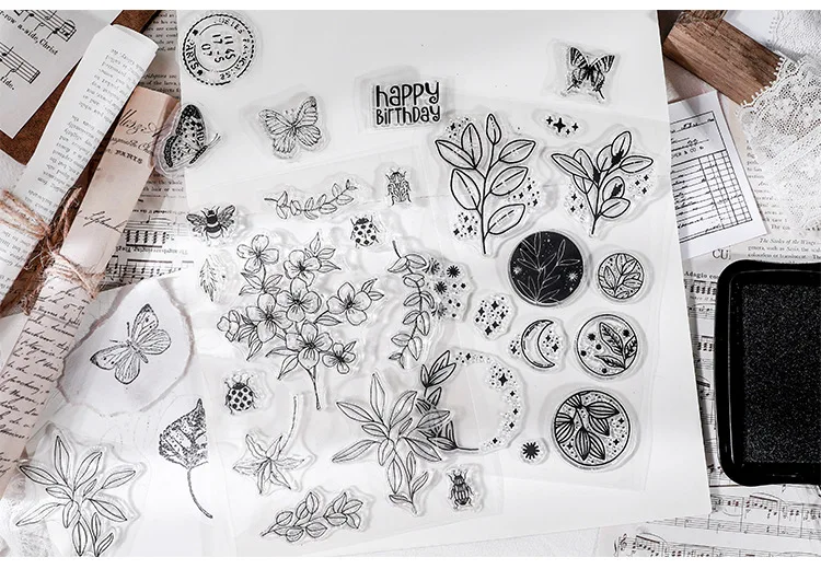 PH PandaHall Timbri Trasparenti In Silicone – Foglio 16x11 Cm Con Motivi Fiori, Piante E Strega – Per Scrapbooking E Biglietti Fai Da Te - 2