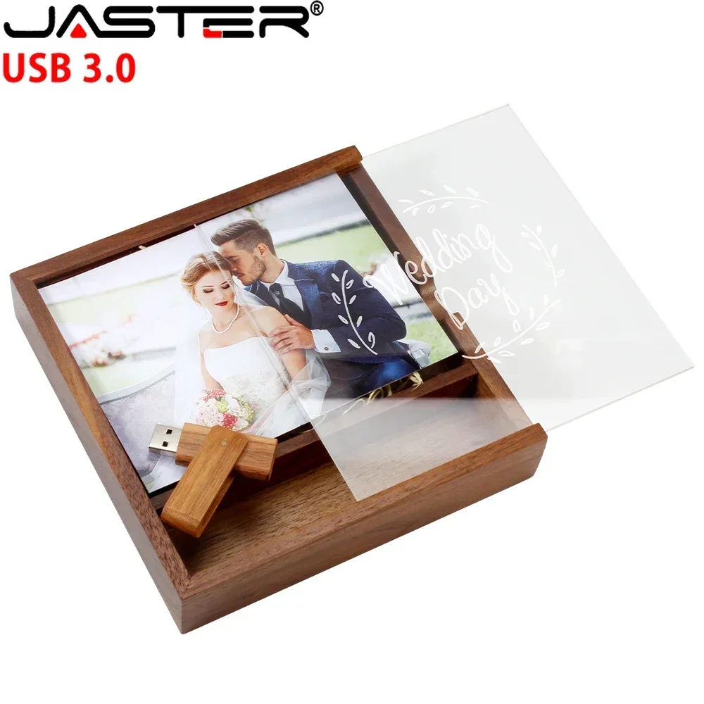 Jaster Álbum de Madeira Caixa de 3.0 Usb Flash Drives 128gb Criativo Presente de Casamento Fotografia de Memória 64gb Pen Drive de Gravação a Laser - Imagem 5