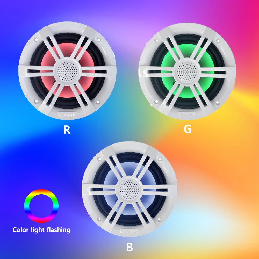 GUZARE Marine Speakers with RGB Lights 150Watts*2Pcs IP66 Waterproof for Boat / Home Music Party