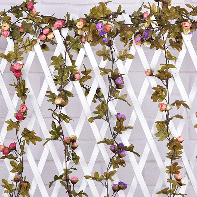 

Zerolife Silk Artificial Rose Vine Hanging Flowers Garland For Wall Decor Fake Plants Leaves Garland Romantic Wedding Home Decor