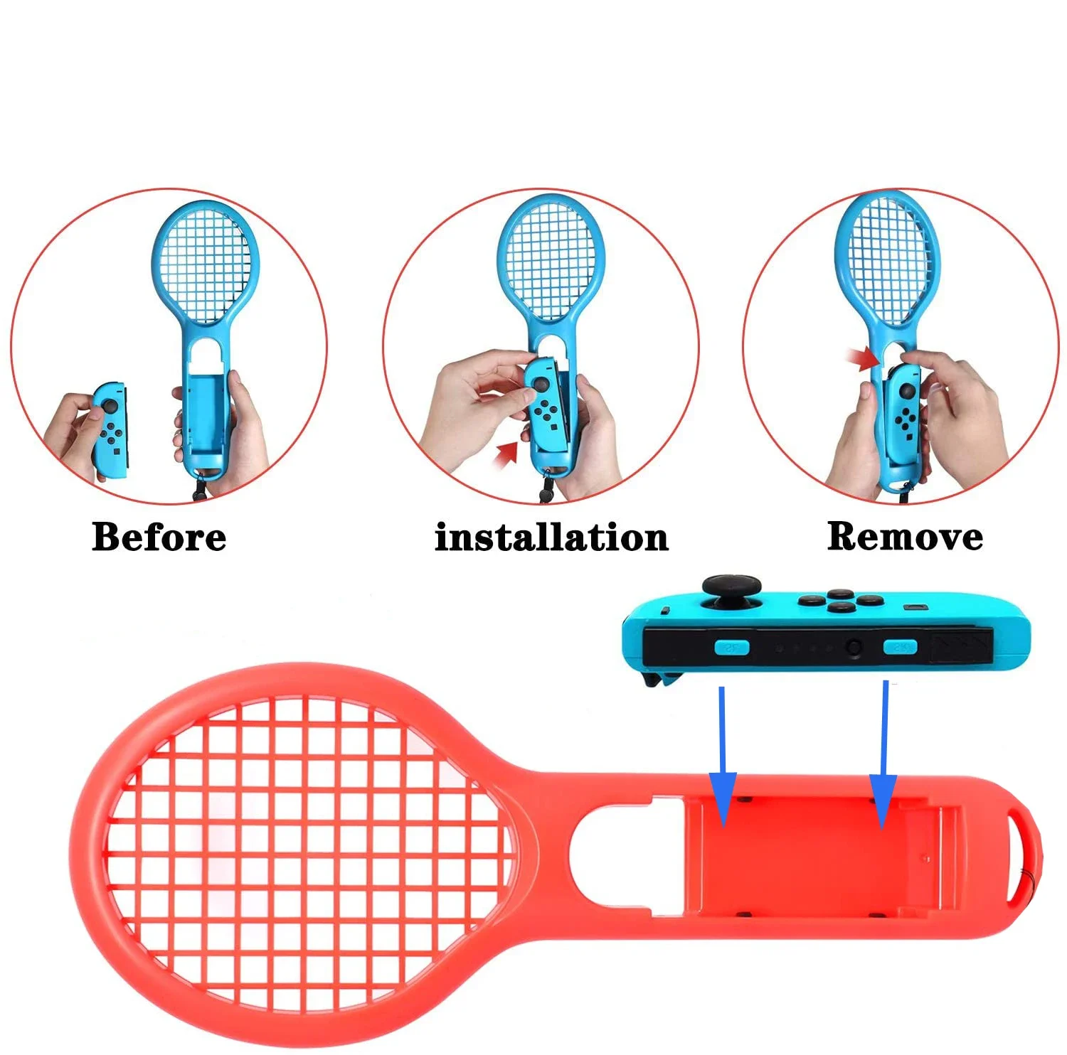 Raquettes De Tennis Pour Nintendo Switch - Compatible Avec Le Jeu Tennis ACE - Détection De Mouvement - Poignée Ergonomique - Rouge Et Bleu (paire)