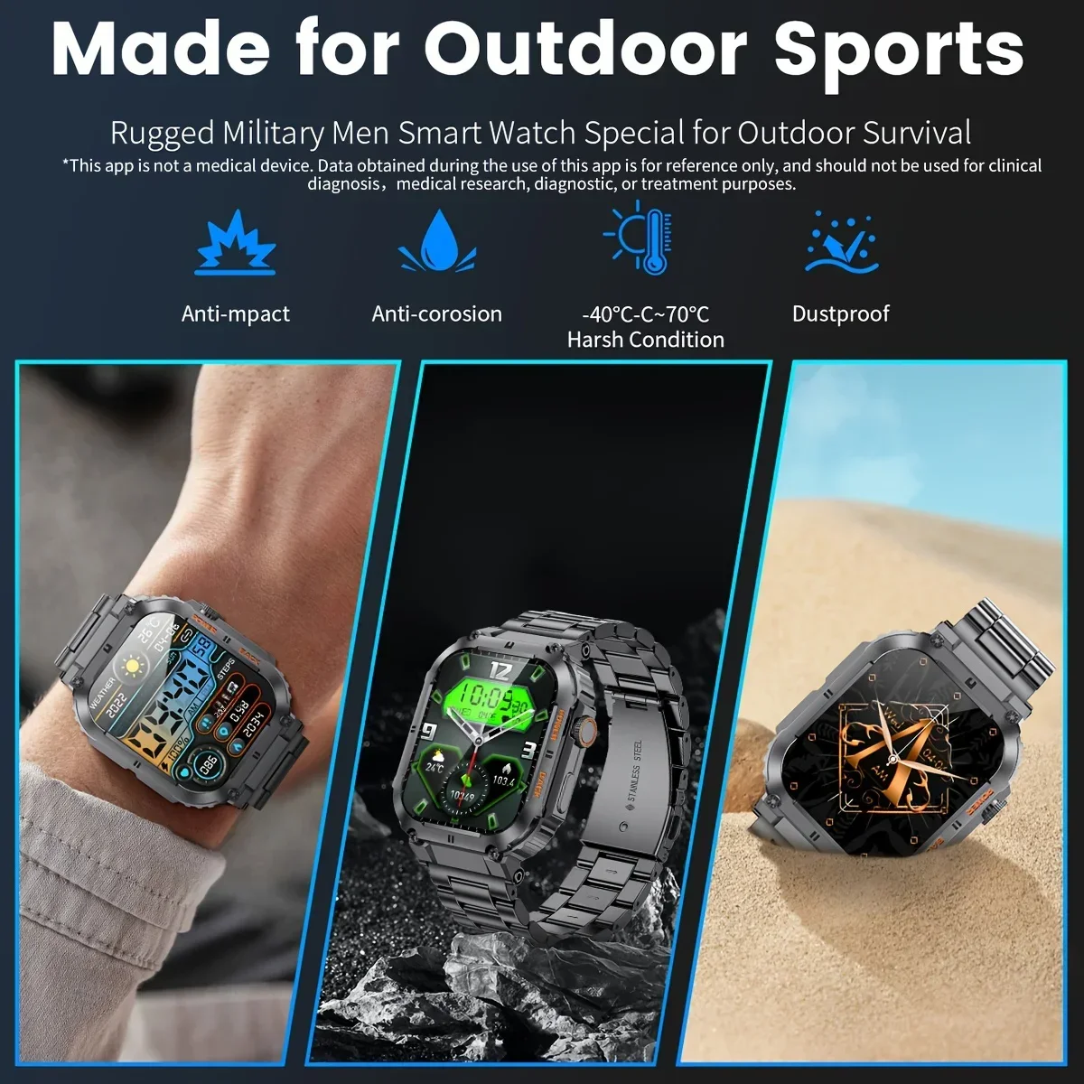 2024 New Outdoor Smart Watch Men 1.96" Screen IP68 Waterproof Watches Bluetooth Call Smartwatch Multiple Sports For Android IOS 5