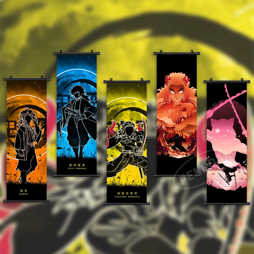

Canvas Print Demon Slayer Wall Art Anime Home Decor Hashibira Inosuke Hanging Painting Kochou Shinobu Scroll Picture Living Room
