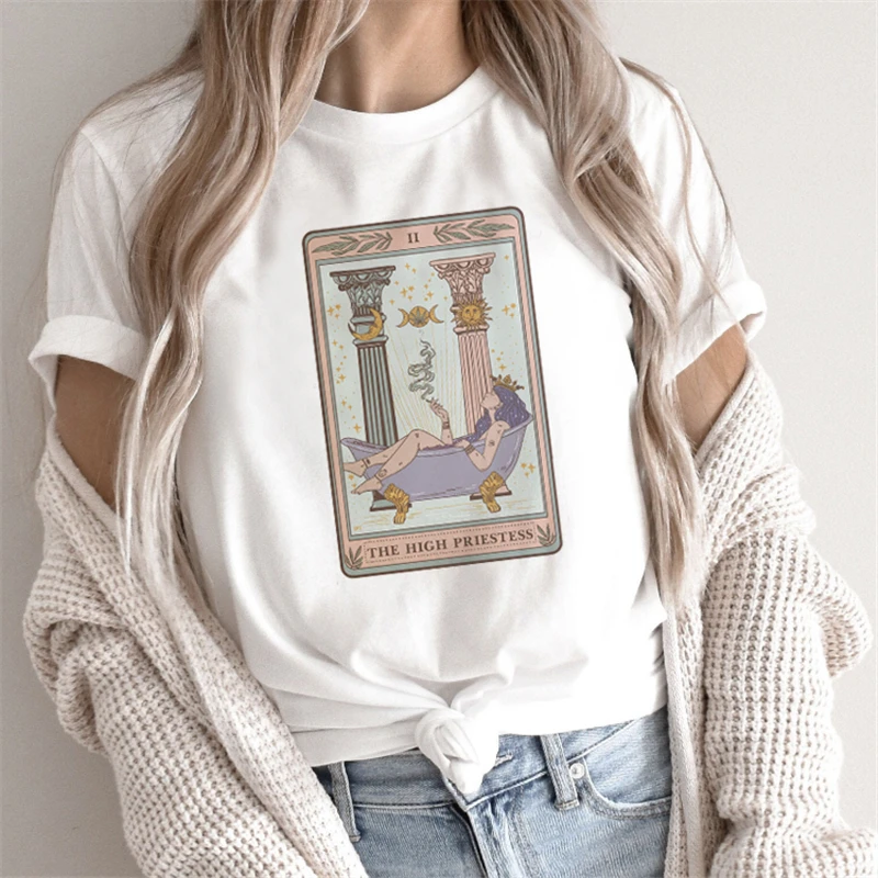 Tee Lady Fashion Vrouwen Korte Mouw Kleding Tshirt Vrouwelijke Tarot Print Leuke Mooie Casual Regelmatige Grafische T shirt| | - AliExpress