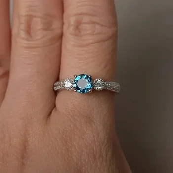 Fedi nuziali minimaliste in argento sterling 925 per le donne Gioielli di moda femminile semplici ed eleganti con zirconi rotondi blu
