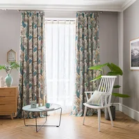 New Chinese Style Curtains for Living Room Cotton Linen Printed Cortina Banana Leaf Embroidered Tulle Curtain Blackout Curtains 2