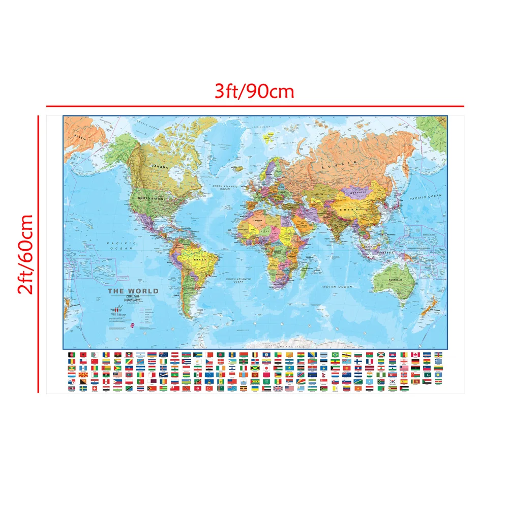 90*60cm The World Map Canvas Painting Posters and Prints Wall Decorative Hanging Picture Office School Supplies Home Decor