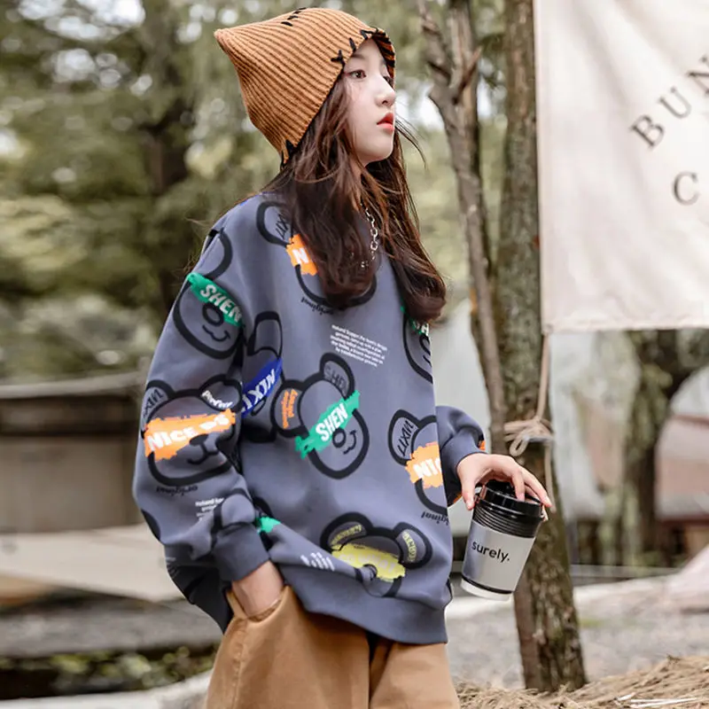 

Autumn and Winter Girls' Fleece-Lined Sweater Spring and Autumn High-End Children's Clothing for Students Girls' Tops