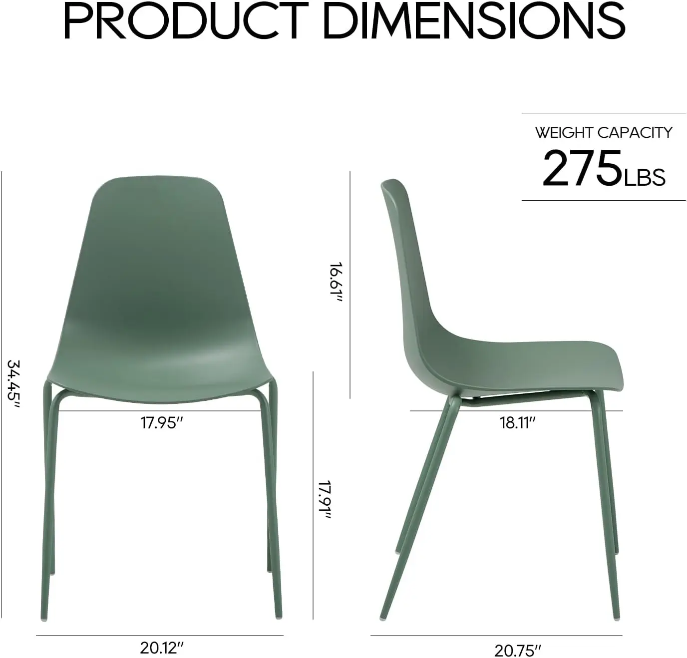 Modern Dining Room Chairs Set of 4, Plastic Kitchen Chairs Stackable Patio with Metal Legs for Indoor, Outdoor, Restauran