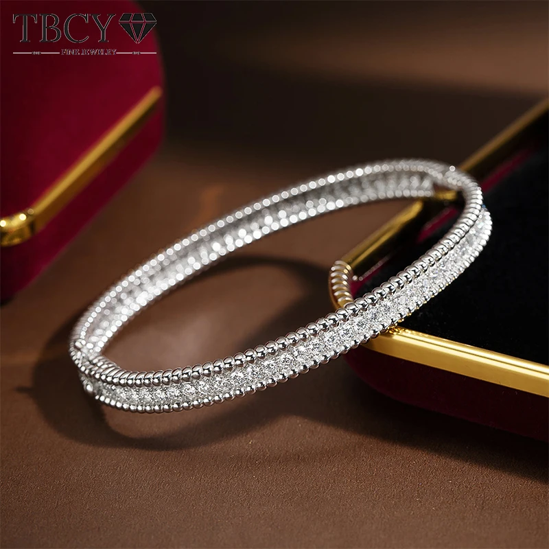 

TBCYD 2MM D Color Full Moissanite Bangles For Women GRA Certified S925 Silver Sparkling Diamond Bracelets Luxury Jewelry Gifts