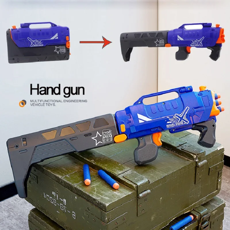 

Manual Burst of Children's Toy Gun Continuous Firing Safe Soft Bullet Hand Guns for Boys Can Be Folded Kid Game Gifts