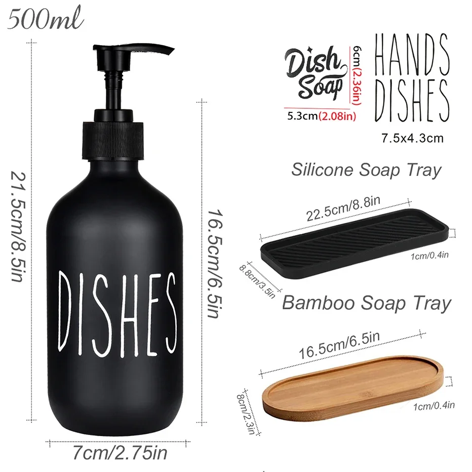 Soap Dispenser Refillable Bottle Soap Dispenser Bottle 500ml Matte Black Dish Soap Hand Soap Bottle Kitchen Bamboo Wood Pump Bathroom Accessories