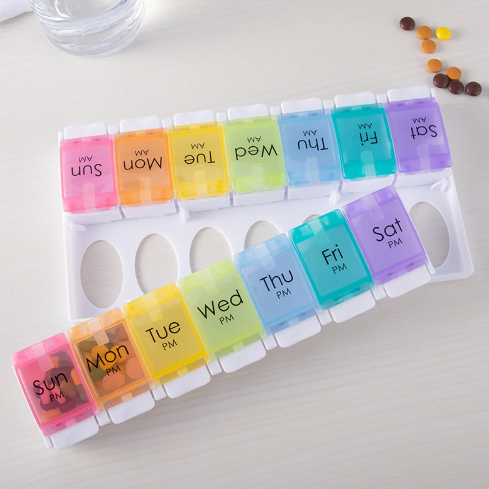 Spacious Bi-Daily Pill Organizer with 14 Compartments for Vitamins and Supplements