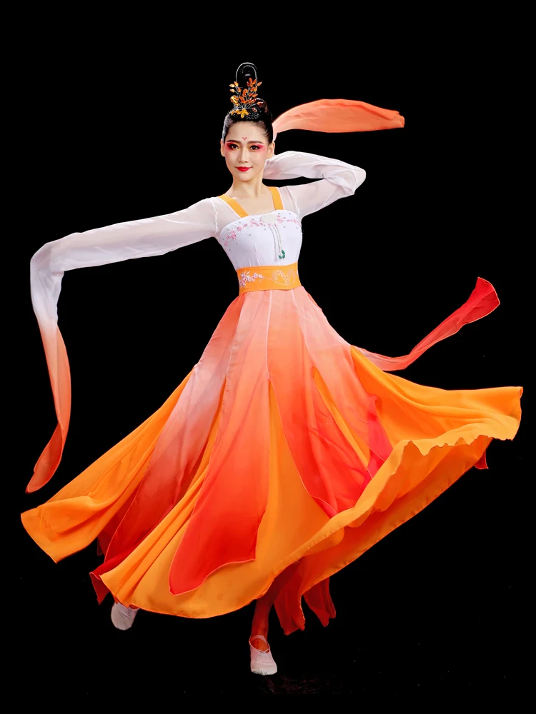 New Gradient Color Water Sleeves Classical Dance Performance Dress Fairy Flowing and Amazing Hong Dance Swinging Sleeve Dress