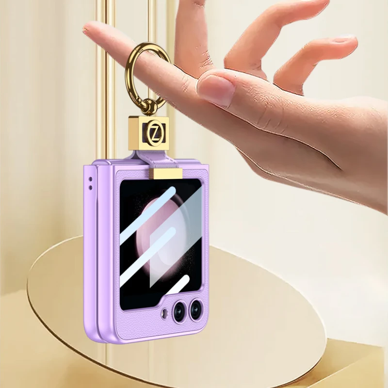 Fashion Designer Phone Case for Samsung Z Flip 5 Case with Ring Luxury Shockproof Shell for Galaxy Z Flip5 Case with Glass
