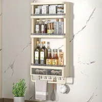 Wall Mounted Kitchen Organizer Shelf Spice Jars Seasoning Bottle Storage Rack With Tower Bar Hooks 2