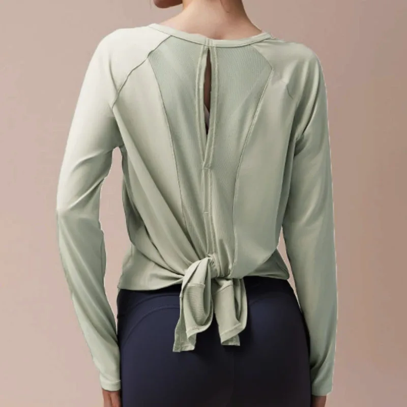 Aiithuug Loose Fit Casual Shirts Soft Mesh Split Back Yoga Long Sleeve Casual Tops Relaxed Shirts Workout UV Quick Dry