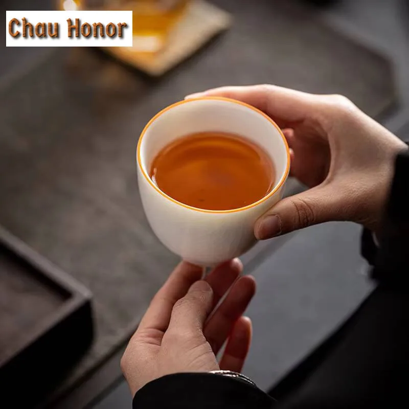 180ml Boutique Jade Grease Ru Porcelain Gaosheng Cup Handmade Household Chinese Kungfu Teaset Tea Ceremony Drinkware Accessories