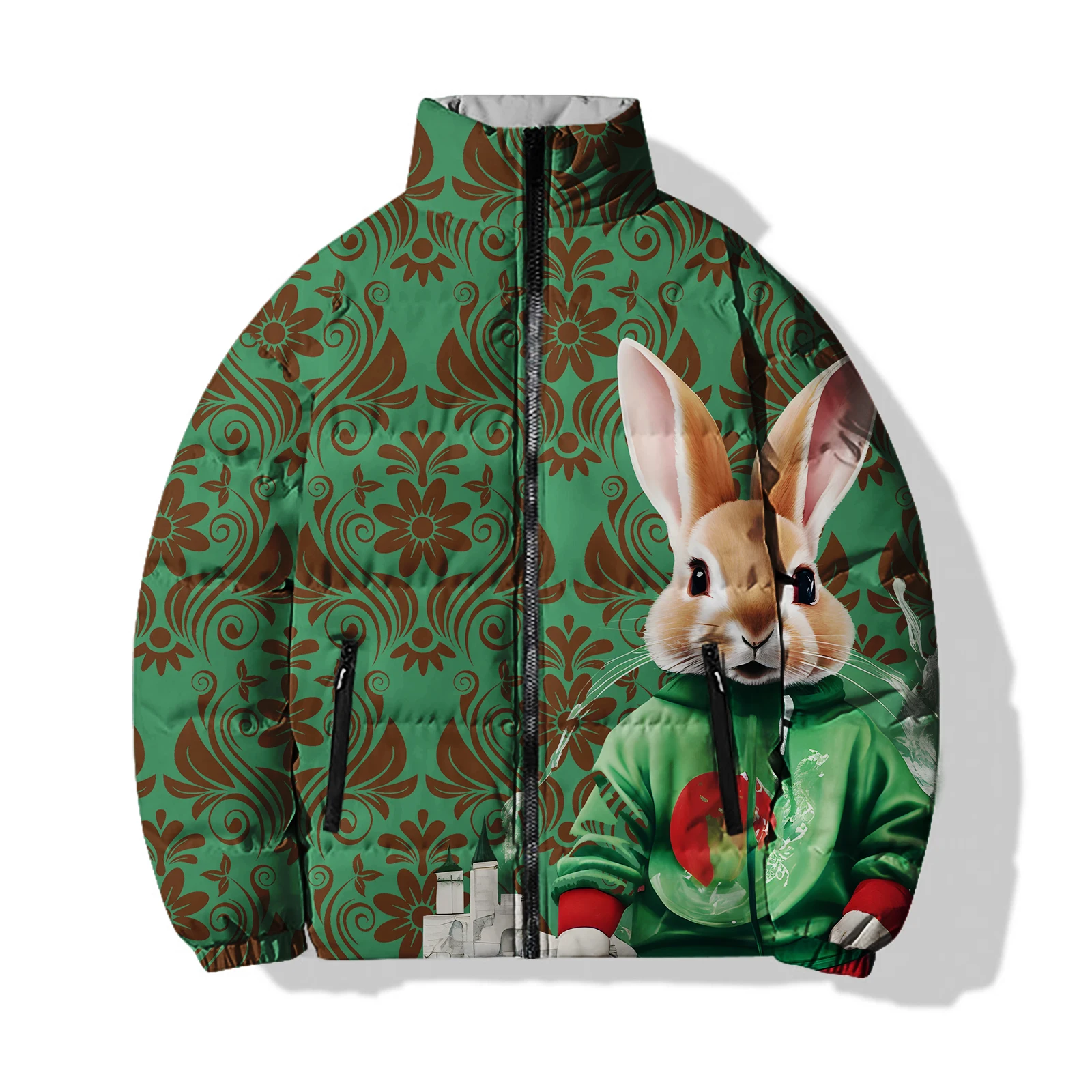thumbnail image 1 of Chaquetas de algodón con estampado de conejo personalizado y lindo para hombre, ropa moderna y cómoda para hombre, parkas deportivas de ocio para hombre, 1 of 5