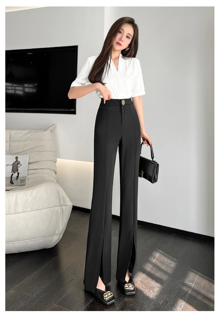 capri dress Split Big Button Women Trousers Korean Fashion Casual Office Lady Black Flare Pants Female High Waist Casual Straight Pants khaki pants