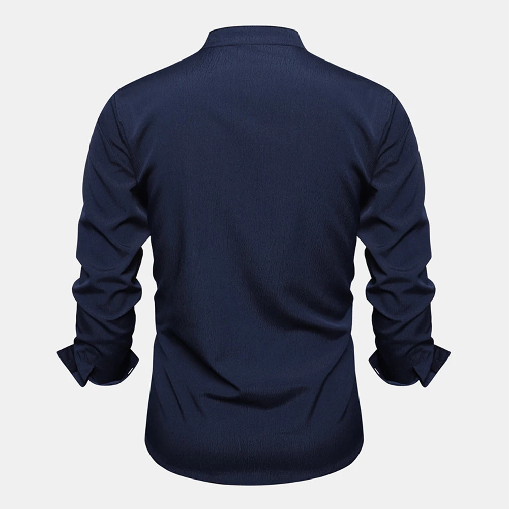 All Season Men's Solid Color Shirts Casual Formal Classic Stand Collar Long Sleeve Shirt And Blouse Tops Male