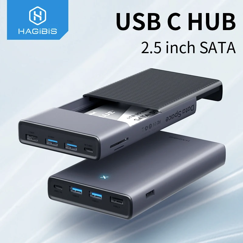 Hagibis USB C 허브 (하드 드라이브 인클로저 포함) 2.5 SATA-USB 3.0 c형 어댑터 (외장 SSD 디스크 HDD 케이스 용)