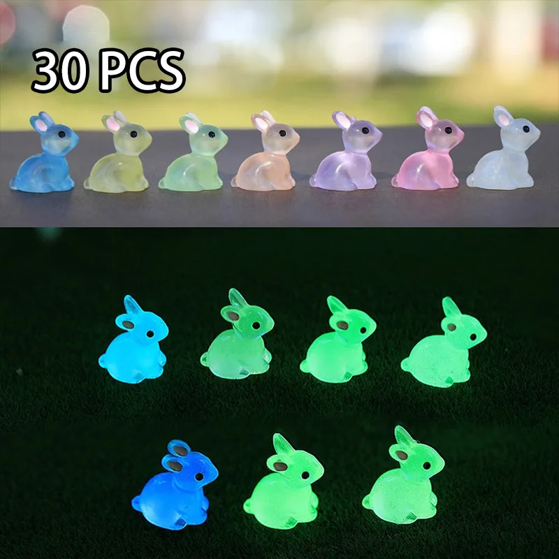 

30Pcs Bunny Resin Miniature Figurines Home Decoration Cute Rabbit Mini Figures Crafts Dark In Night Easter Party Luminous Toys