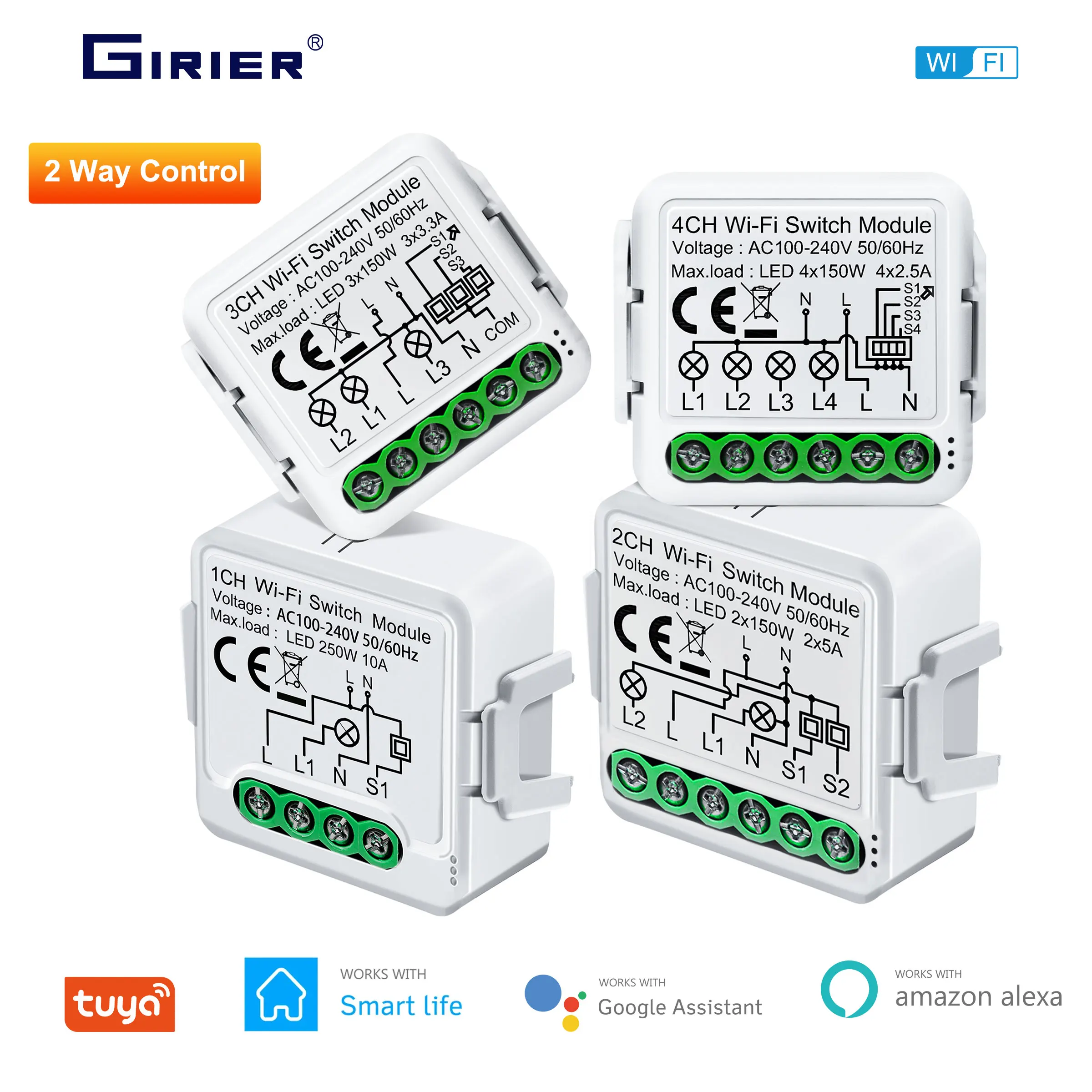 Il Modulo Smart Switch Wifi Tuya Supporta Il Controllo A 2 Vie, Il Telecomando App Diy Light Breaker 100-240V Lavora Con Alexa Google Home