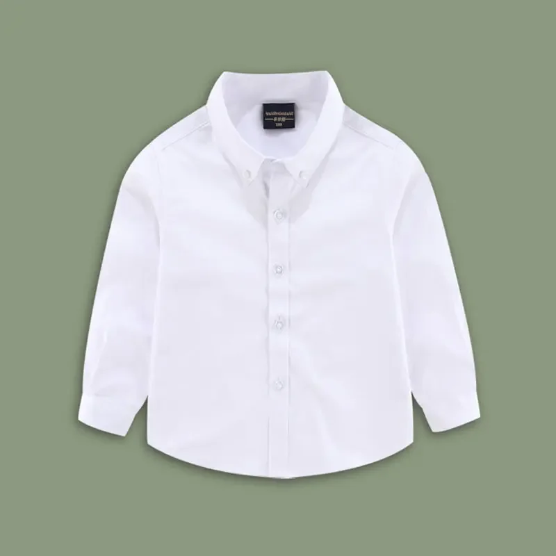 Boys White Shirts Spring Autumn Tops for Kids School Uniform Children T-shirts Cotton Teenager Undershirts Baby Tees 3-14T