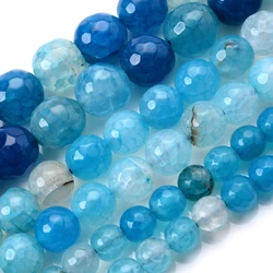 Premium Natural Blue Stone Beads for Jewelry Making - Turquoise, Agate, and Jade Spacer Beads (Crack Fire Agates)