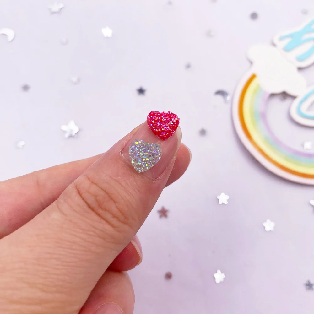 100pcs AB 수지 8mm 블링 캔디 컬러 미니 스위트 하트 광석 플랫 백 라인 석 장식품 DIY 웨딩 아플리케 네일 아트 보석 공예