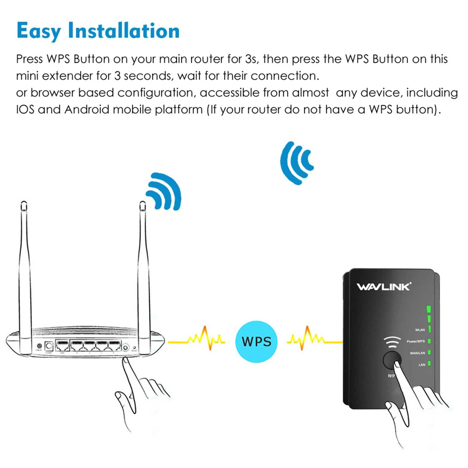 Wavlink-wireless Wifi Repetidor 2.4g 300mbps Wifi Extender Router Boost Cobertura Wifi Fácil Instalação Wall-plug Botão Wps ue - Imagem 5