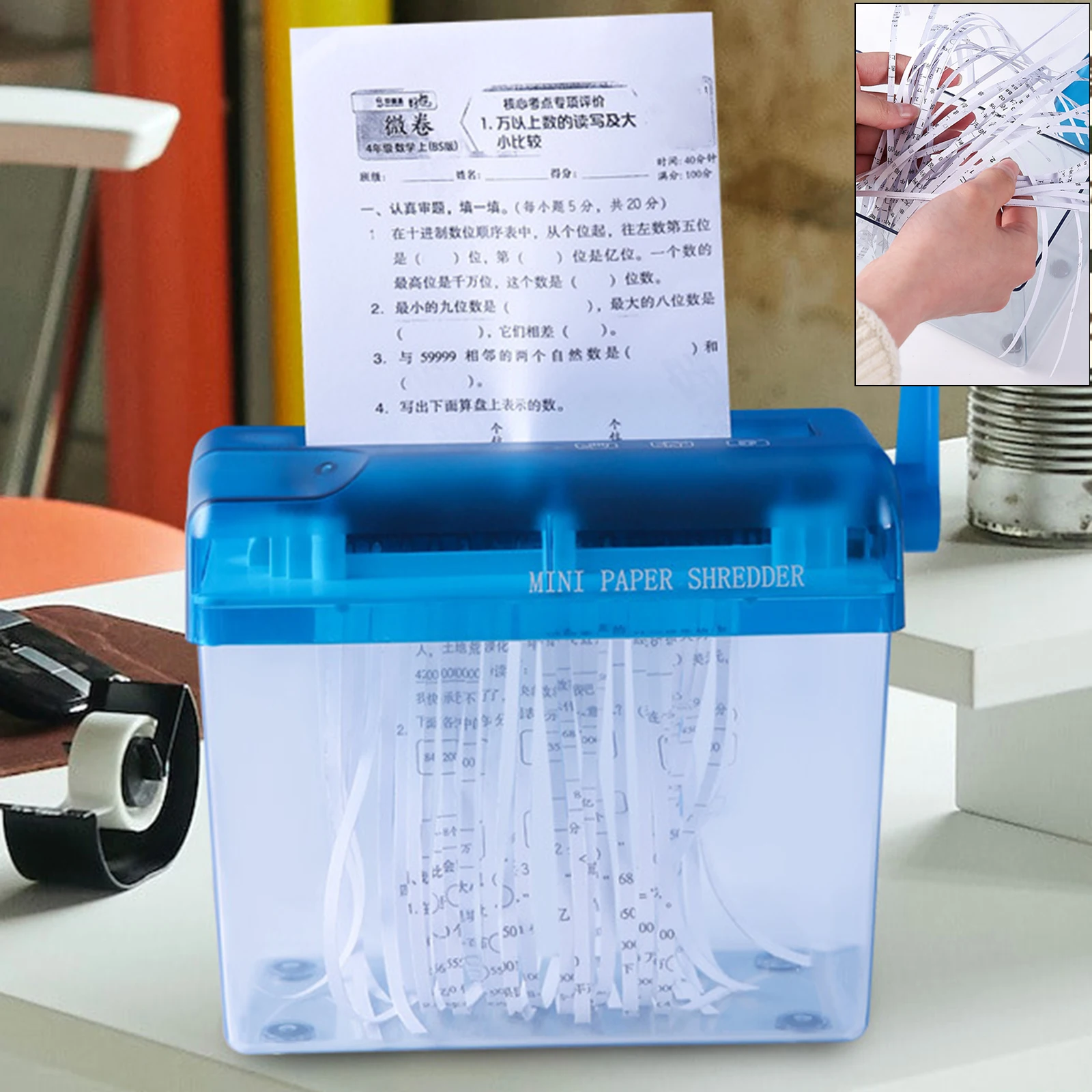 Description Picture 5 of itemPaper Shredder Documents Paper Cutting Tool A4 Paper Mini Hand Crank Shredder Portable for Receipts Bills Portrait Home Office