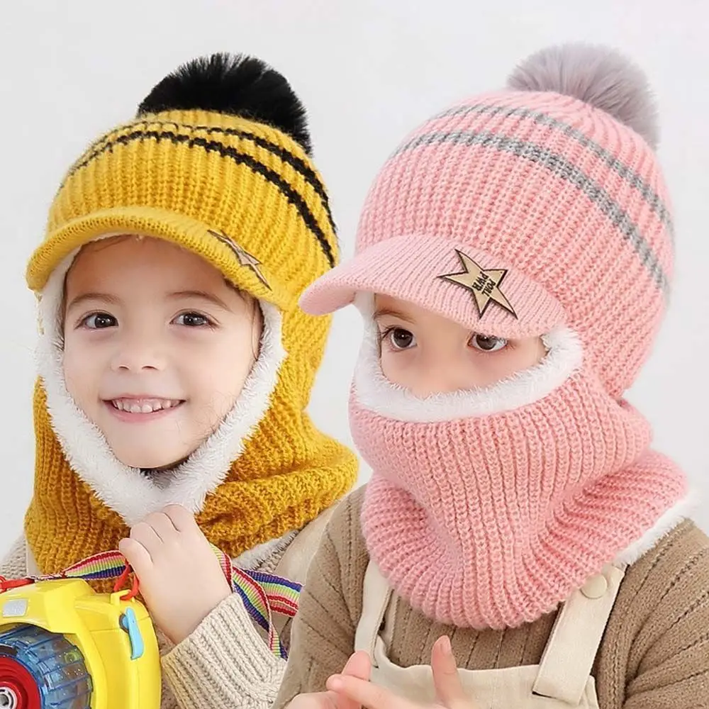 

Boys Woolen Neck Warmer Fleece Lining Kids Face Guard Full Face Cover Children Winter Hats Knitting Hat Baby Bonnet Kids Caps