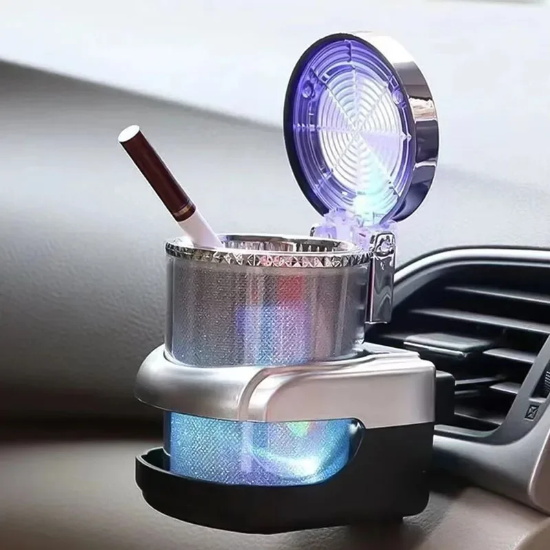 LED 조명이 있는 차량용 재떨이, 밀폐형 뚜껑, 다기능 차량 컵홀더, 에어벤트 재떨이, 쓰레기통, 자동차 실내 장식