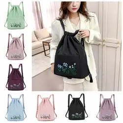 Multifunction Basketball Backpack Oxford Folding Embroidery Flower Backpack Solid Color Large Capacity Drawstring Backpack Yoga
