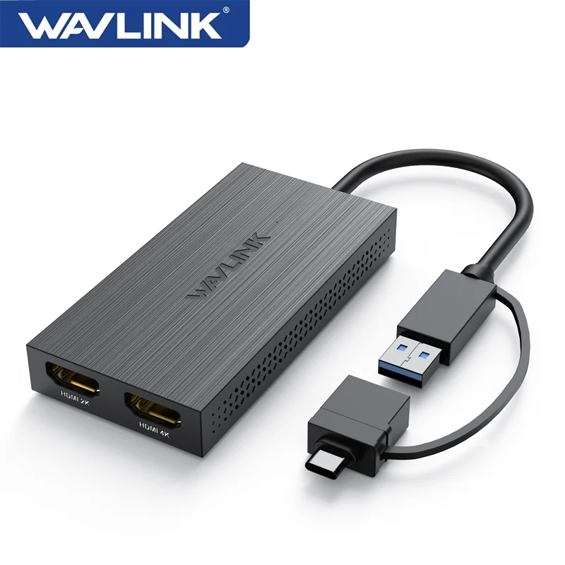 Adaptador Wavlink-Display Compatível com Windows e Mac OS, USB 3.0, C para HDMI, Dual 2K, 5K Display, Thunderbolt 3, 4, Não suporta Linux e iPad OS