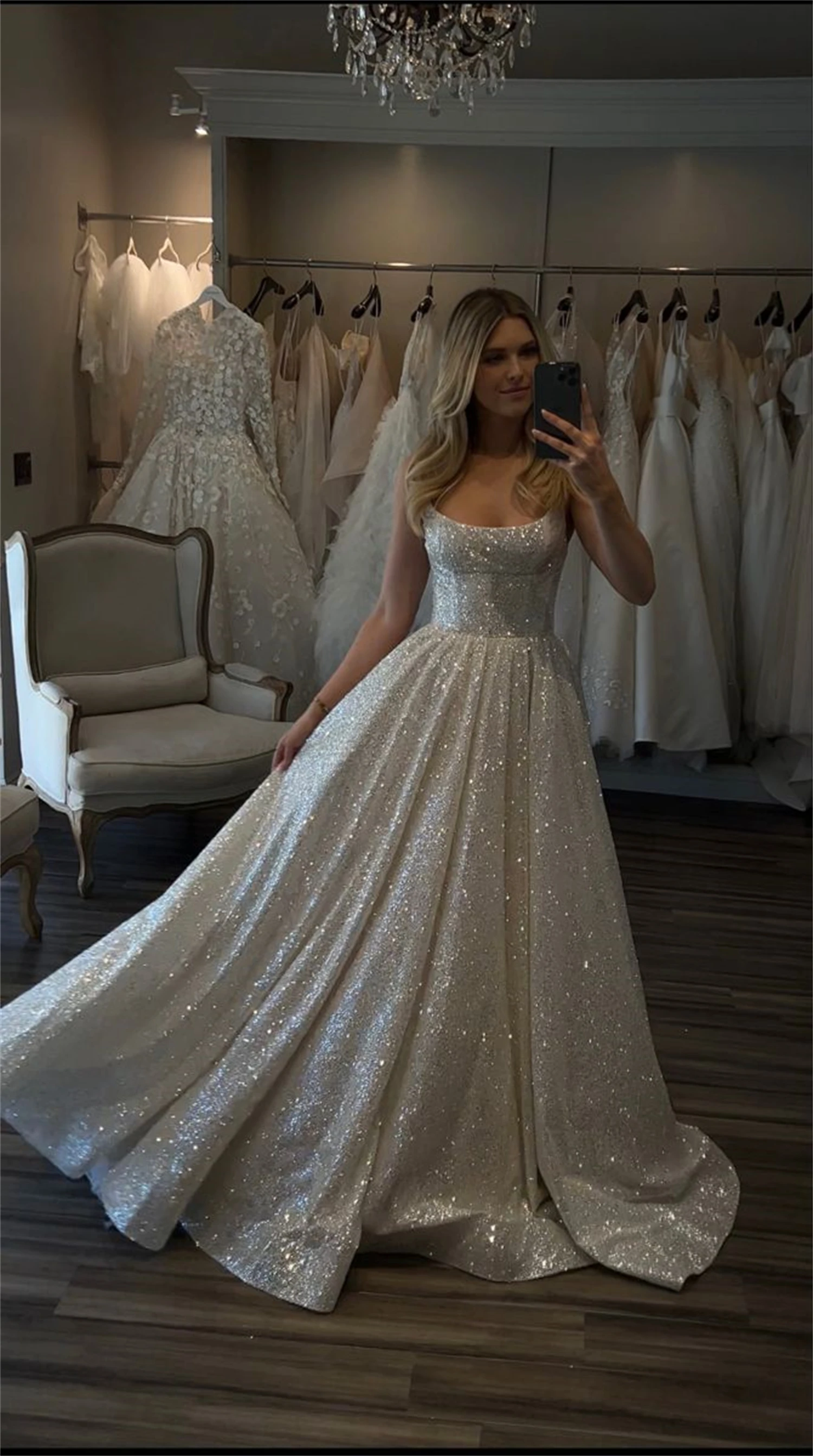 Shiny Off Shoulder Sequin Romantic Wedding Dress Elegant Boho Dress,DP1124