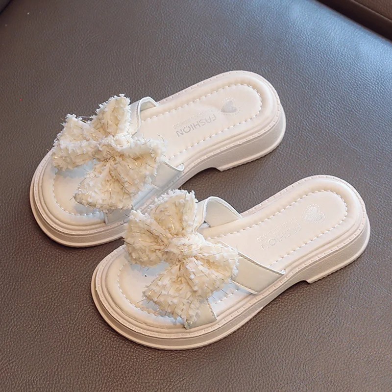 

Bowknot Sweet Slippers Summer Outside Girls Slides Princess Children Comfy Breathable Flat Shoes A320