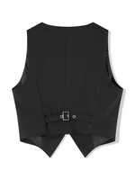 Mode femme noir gilets sans manches décontracté col en V bouton gilet formel affaires smoking chemise coupe ajustée recadrée Blazer gilets 2