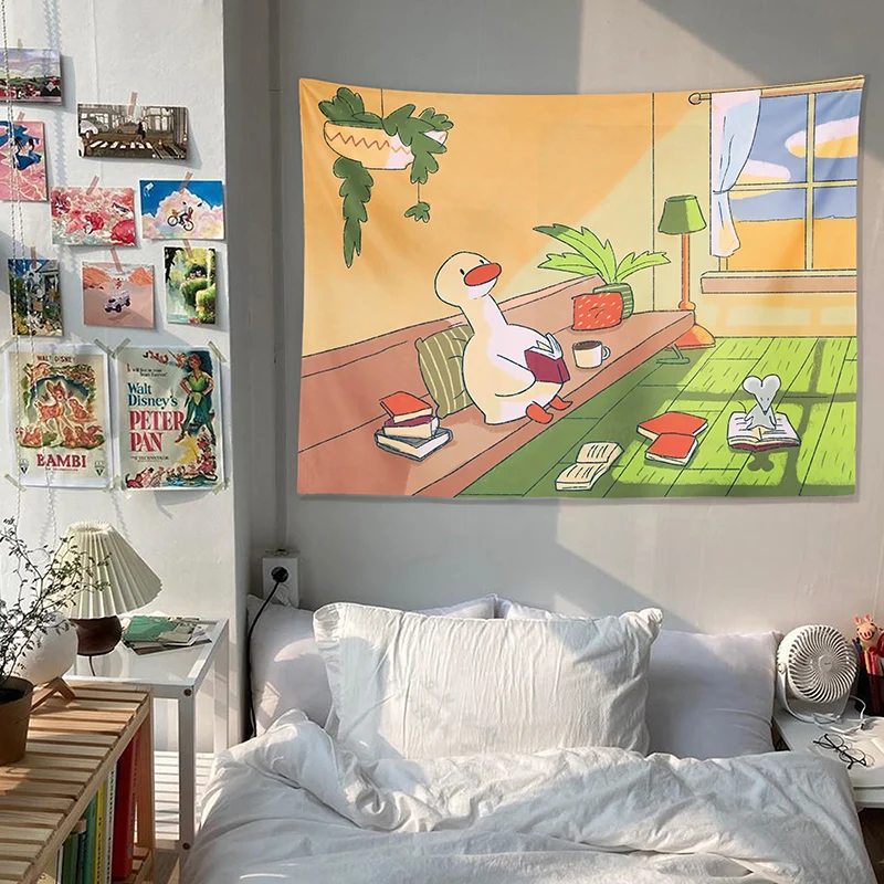 Tapestry Decor Cute Duck Background Cloth Kawaii Room Decor Cartoon Girl Aesthetic Room Decor Tapestry Tarot Cards Decoration Murale Chambre