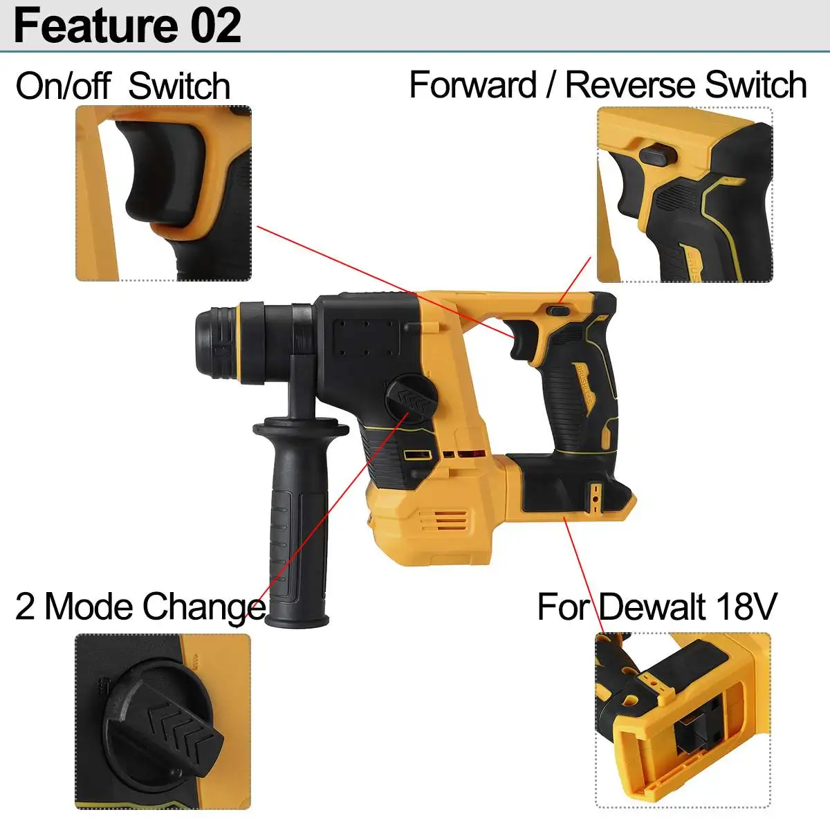 Brushless Electric Cordless Rotary Hammer Drill Dual Functionality Rechargeable Hammer 26mm Impact Drilll For Dewalt 18V Battery 3