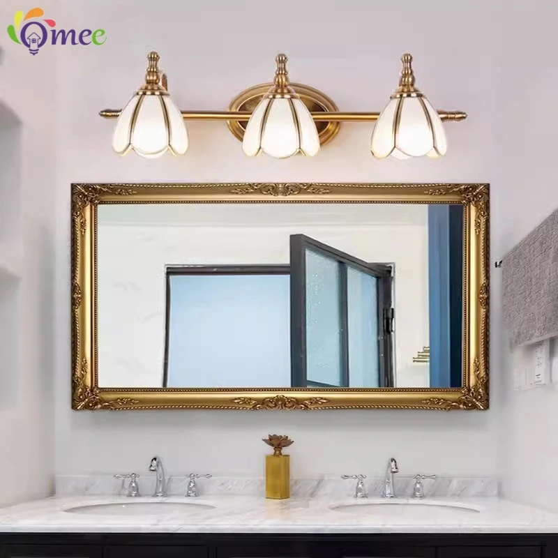 Nordic LED Bathroom Mirror Light Fixture Pull Chain Switch Home Lighting Copper Glass Nodern Wall Lamp Sconce Lampara Pared