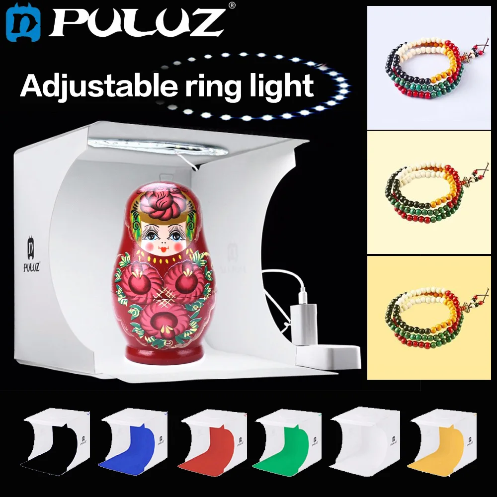 Mini Adjustable Light box Ring LED Lightbox Mini Photography Studio Shooting Soft box 6 Color Backdrops Temperature Folding