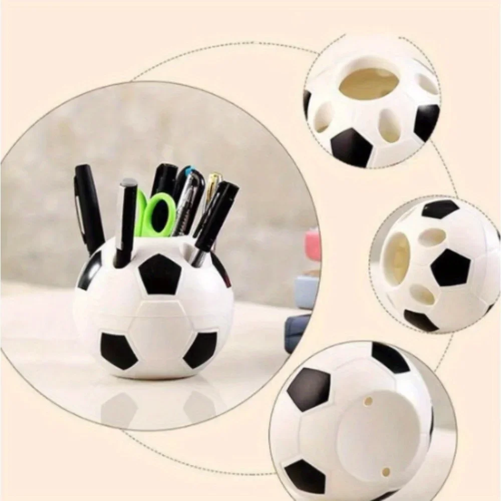 Multifunctional Cute Football Shaped Pen Holder Durable Plastic Pencil Storage Rack Box Organizer Container Desktop Decor Gifts