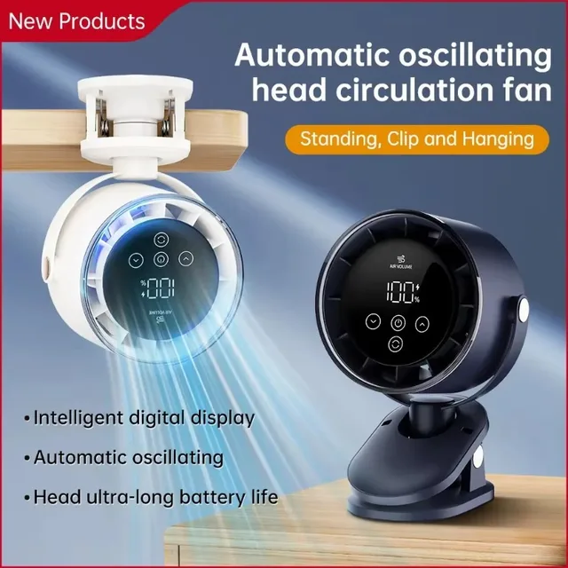 Ventilateur de table portable USB rechargeable, ventilateur de plafond à pince pour l'été, 4000 mAh, 100 vitesses, pour bureau, extérieur, chambre, ventilateur de bureau électrique 1